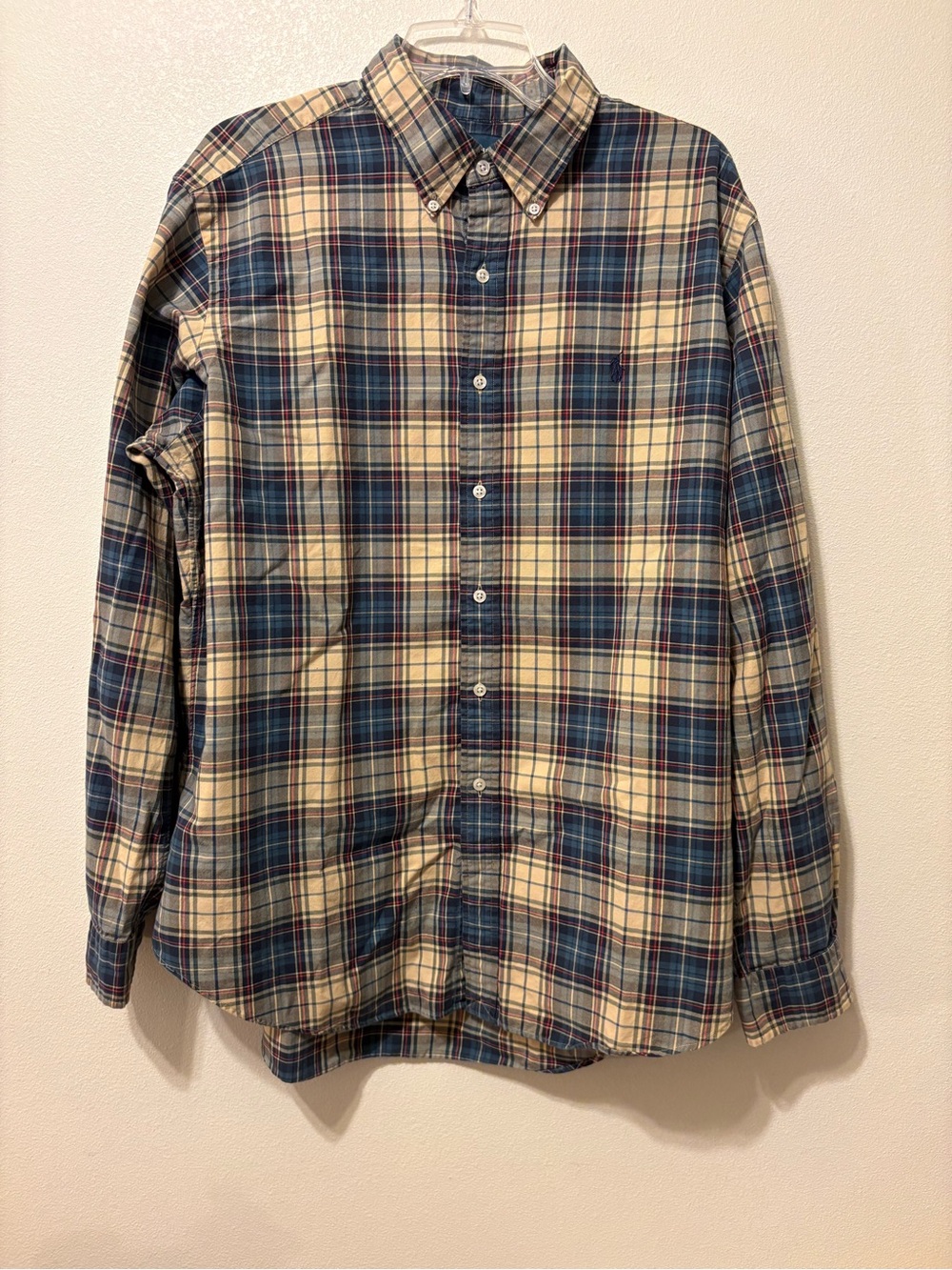 Ralph Lauren Classic Blue and Cream Plaid Button-Down Shirt - Men